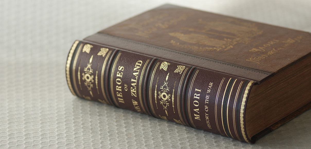 Heroes of New Zealand - Book Restoration by The Bookbindery, specially showing spine decoration